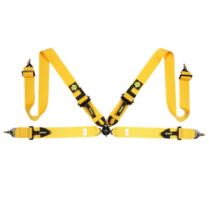 MOMO Automotive Accessories M040303YL Corsa 4-Point Camlock Harness, Yellow, FIA Approved, Pull-Down Adjust, Clip-In