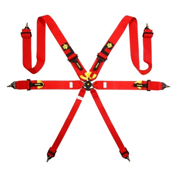 MOMO Automotive Accessories M060303RD Corsa 6-Point FIA Approved Harness with Camlock and Pull-Down Adjustment, Red Clip-In