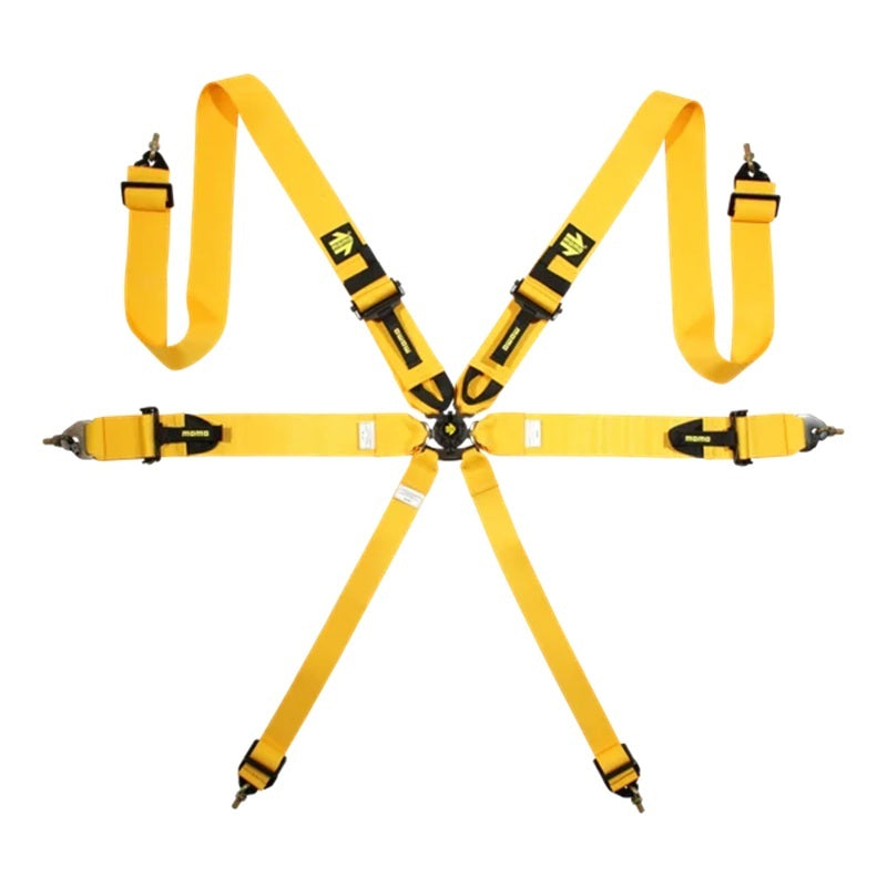 MOMO Automotive Accessories M060303YL Corsa 6 Point Camlock Harness with Pull-Down Adjustment, Yellow Clip-In Safety Harness