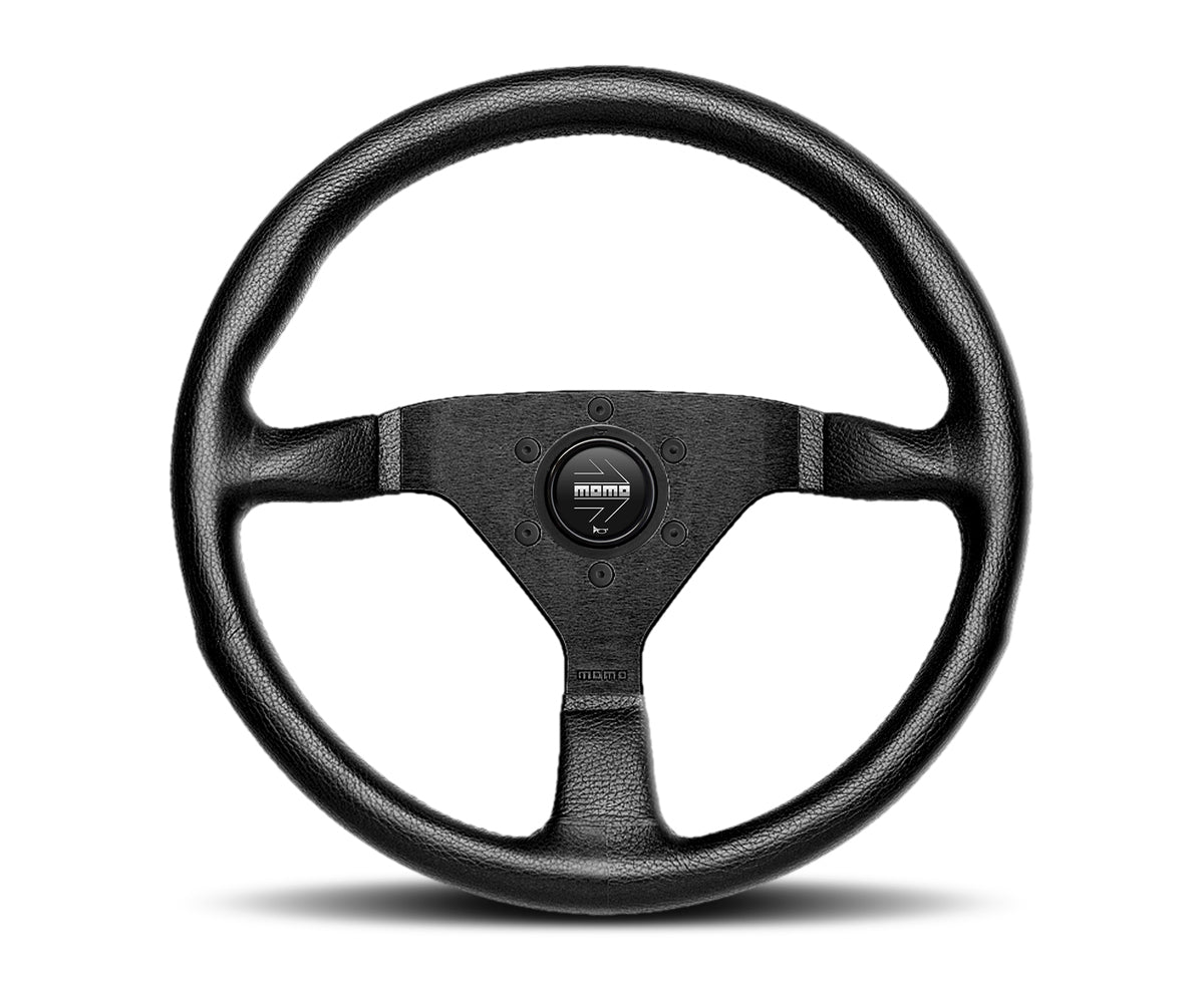 MOMO Automotive Accessories MCL32BK1B Monte Carlo 320mm Leather Steering Wheel with Black Anodized Aluminum Spokes