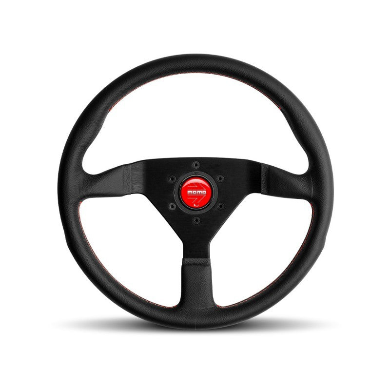 MOMO Automotive Accessories MCL35BK3B Monte Carlo 350mm Leather Steering Wheel with Black Anodized Aluminum Spokes