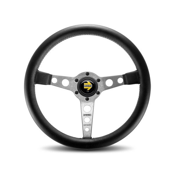 MOMO Automotive Accessories PRO35BK0S Prototipo Steering Wheel with Leather Grip and Brushed Aluminum Spokes