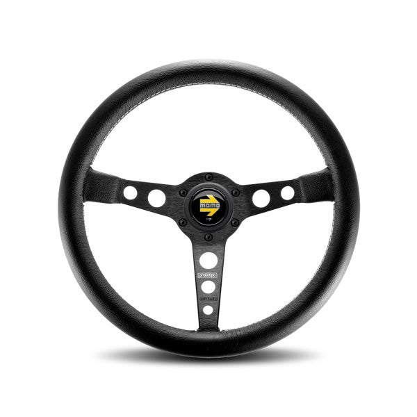 MOMO Automotive Accessories PRO35BK2B Prototipo Steering Wheel with Black Leather Grip and Aluminum Spokes, 350mm Diameter