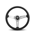 MOMO Automotive Accessories RET36BK2S Retro Steering Wheel with Leather Grip, 360mm Diameter, 3-Spoke Design, Brushed Aluminum Finish