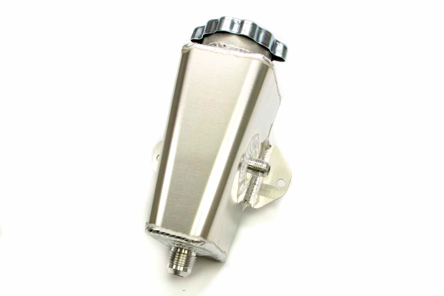 MOROSO Power Steering Reservoir with 6 AN Inlet and 10 AN Outlet, Aluminum, Flat Mount, Natural Finish - Part Number 63507