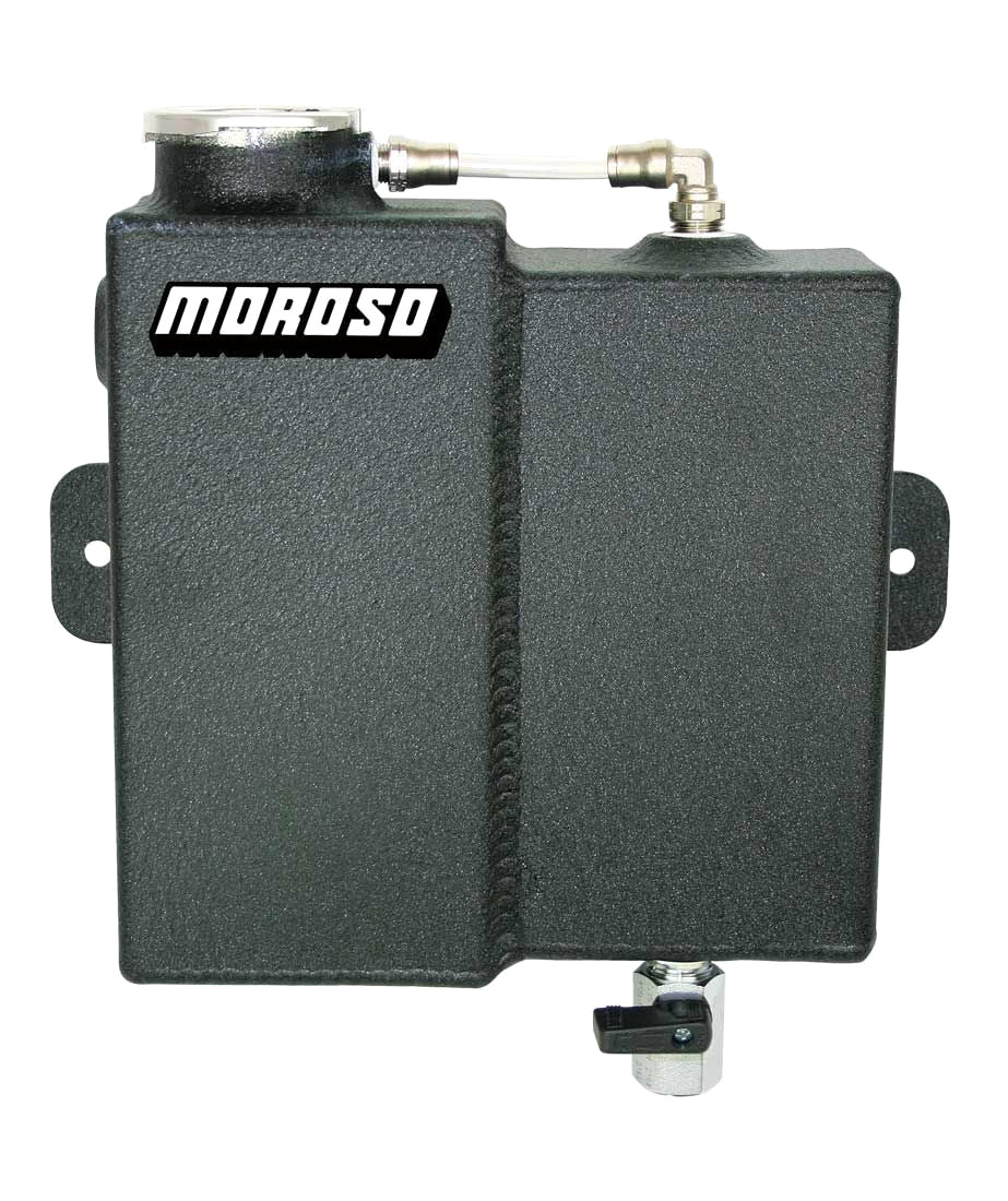 MOROSO Dual Coolant Tank 63775 Expansion and Recovery Reservoir 1-1/4 Quart Capacity Aluminum Black Powder Coat