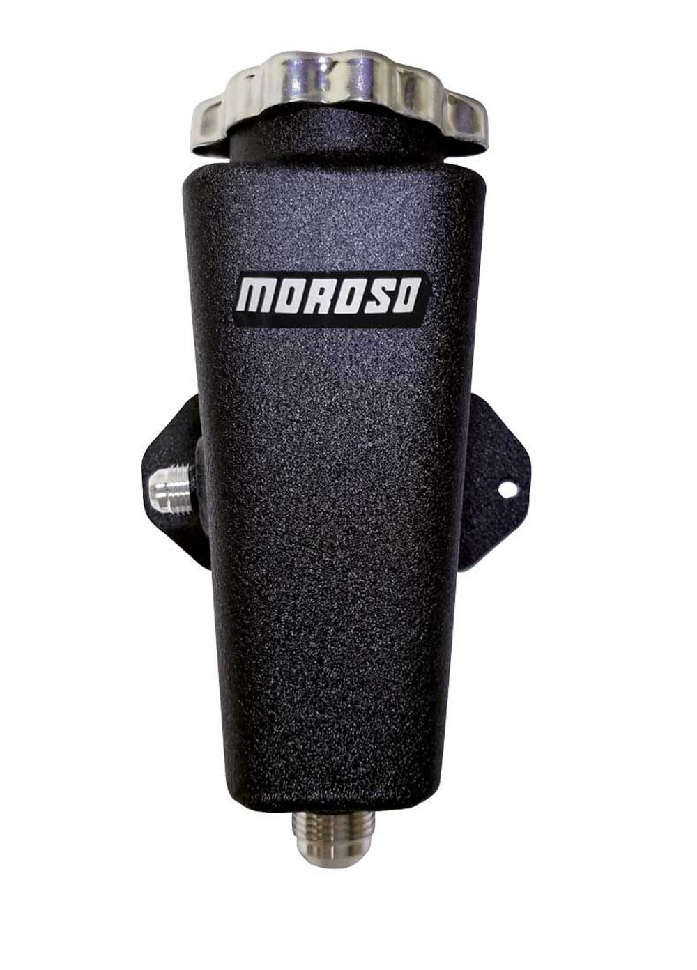 MOROSO Power Steering Reservoir 63951 with 6 AN Inlet and 10 AN Outlet, Aluminum, Flat Mount, Natural Finish