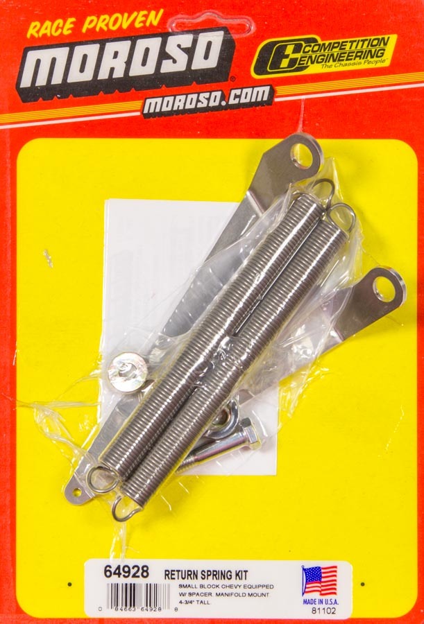 MOROSO Throttle Return Spring Kit for Small Block Chevy and V6 Engines, Manifold Mount, Chrome Steel, 4-3/4 Inch Tall Bracket