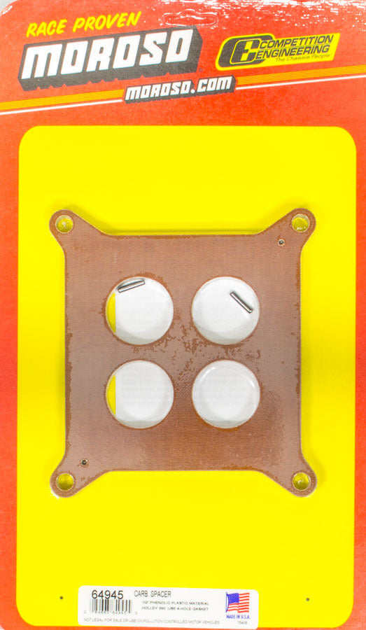 MOROSO 64945 4-Hole Phenolic Carburetor Spacer, 0.5 Inch Thickness, Square Bore, Natural Finish