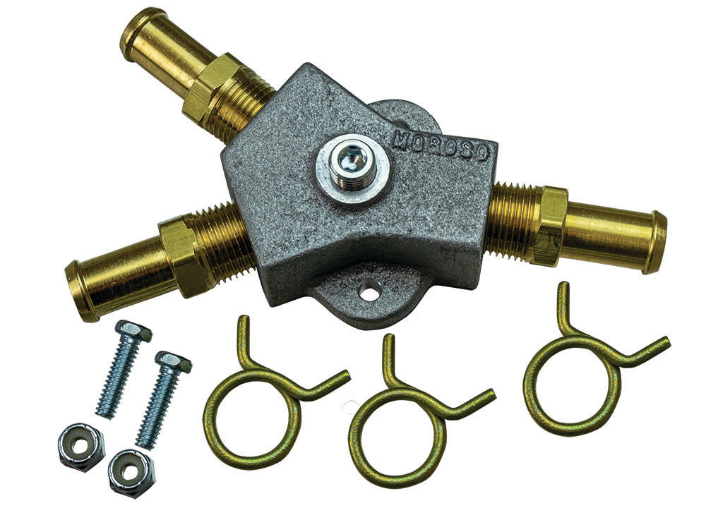 MOROSO 65170 Aluminum Y-Block with Three 1/2 Inch Hose Barb and 1/8 Inch NPT Female Ports