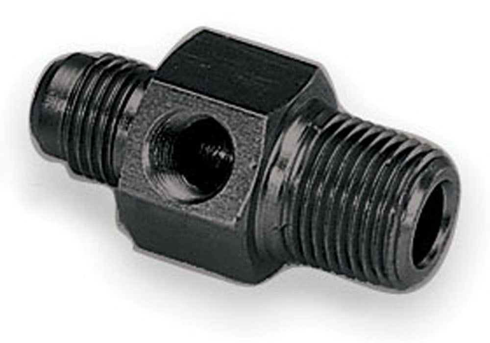 MOROSO 65315 Fuel Pressure Fitting with 3/8-Inch NPT Male and 6 AN Male Connectors, Aluminum Black Anodized