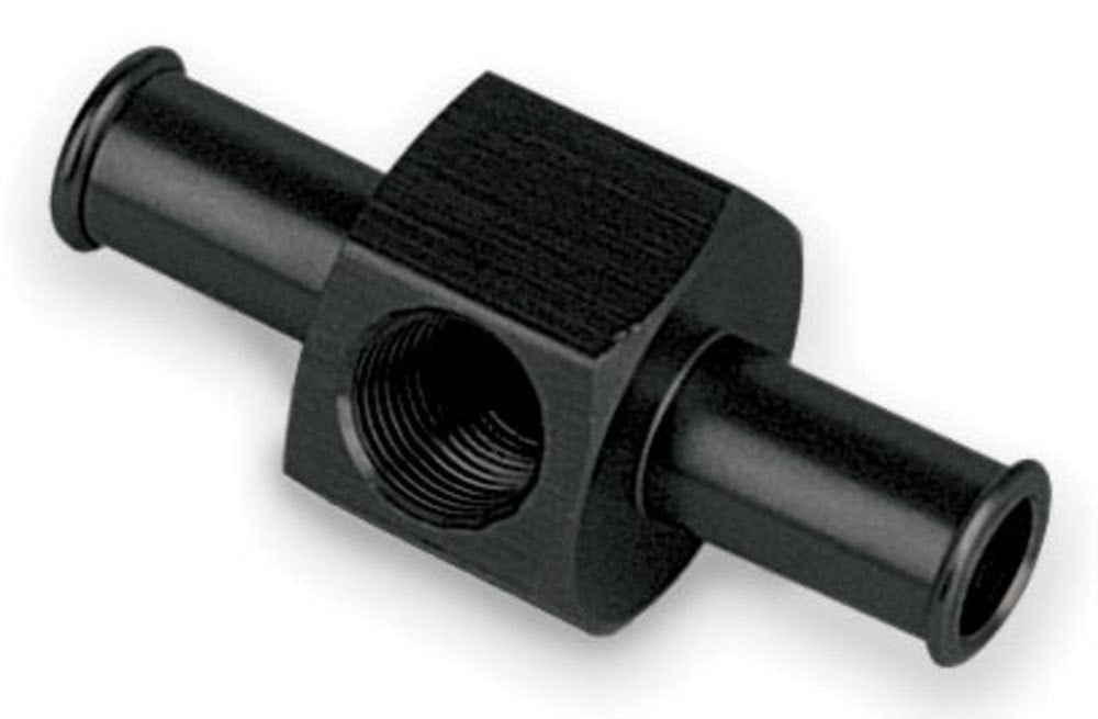 MOROSO 65360 Fuel Pressure Gauge Fitting with 3/8 Inch Hose Barb, 1/8 Inch NPT Aluminum Black Anodized