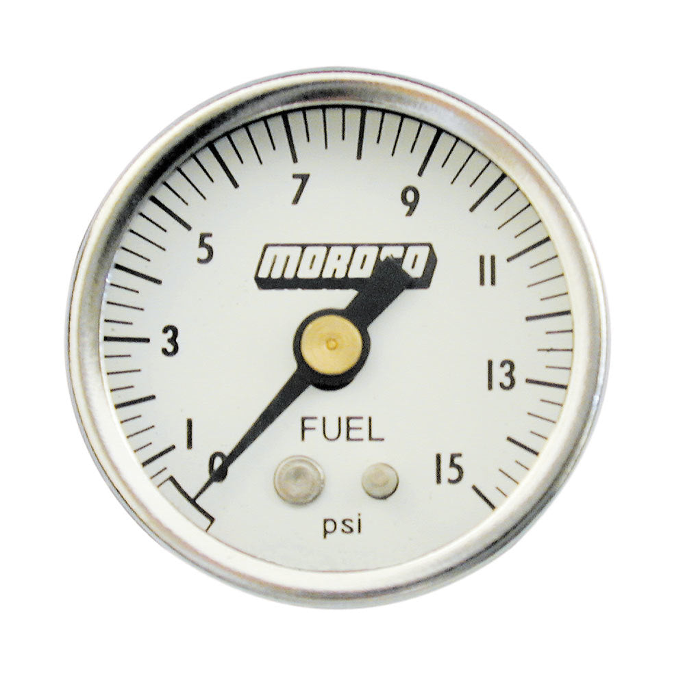 MOROSO Fuel Pressure Gauge 0-15 psi Mechanical Analog 1-1/2 Inch White Face NPT Port