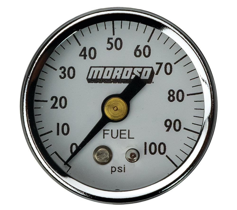 MOROSO 65374 Fuel Pressure Gauge 0-100 psi Mechanical Analog 1-1/2 Inch White Face with 1/8 Inch NPT Port