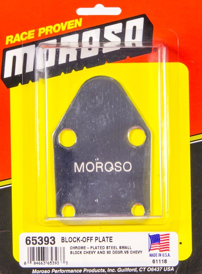 MOROSO SB Chevy Fuel Pump Blockoff Cover, Steel, Chrome Finish, Small Block Chevy