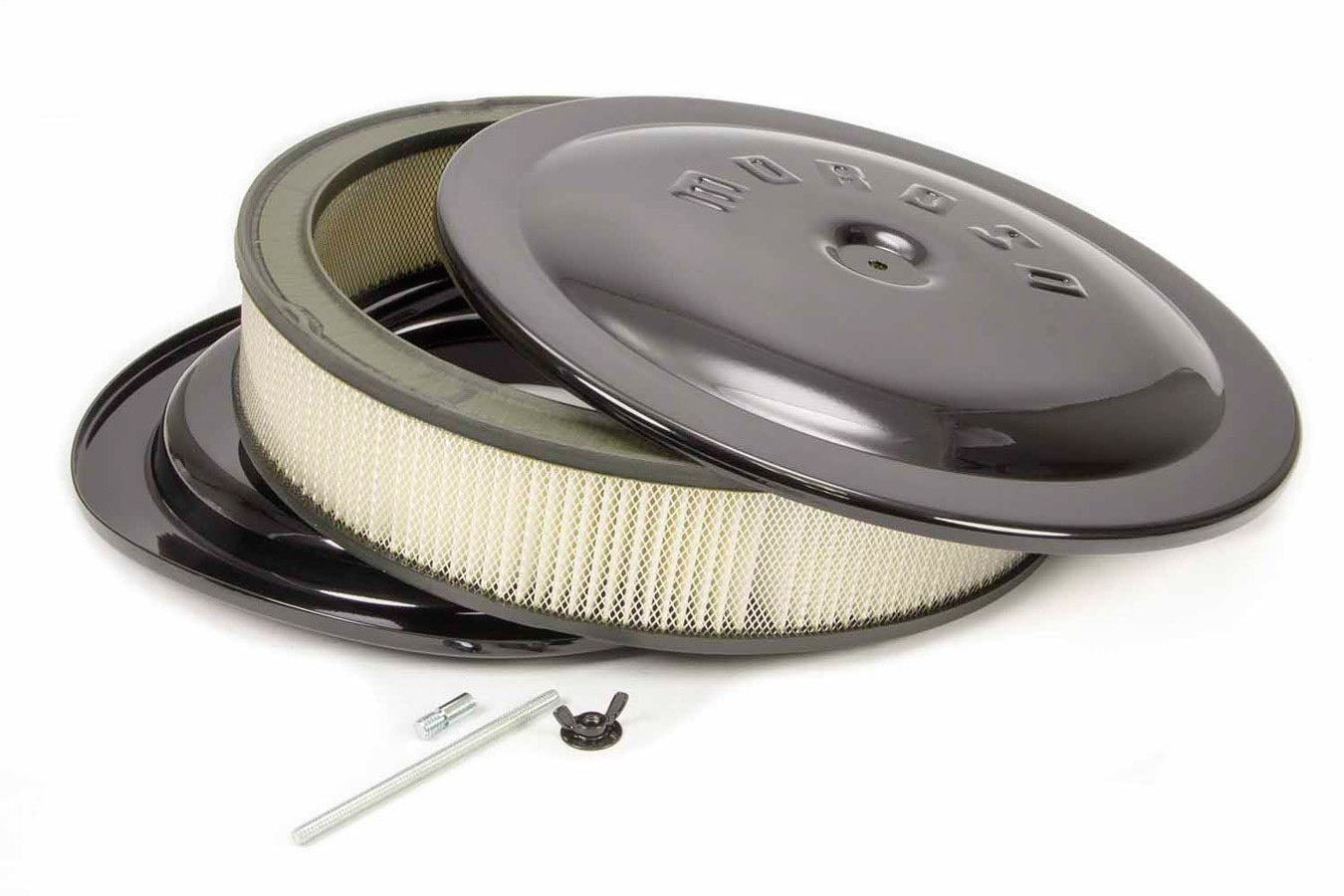 MOROSO 65912 14-Inch Round Air Cleaner Assembly with 3-Inch Element and Flat Steel Base in Black Powder Coat