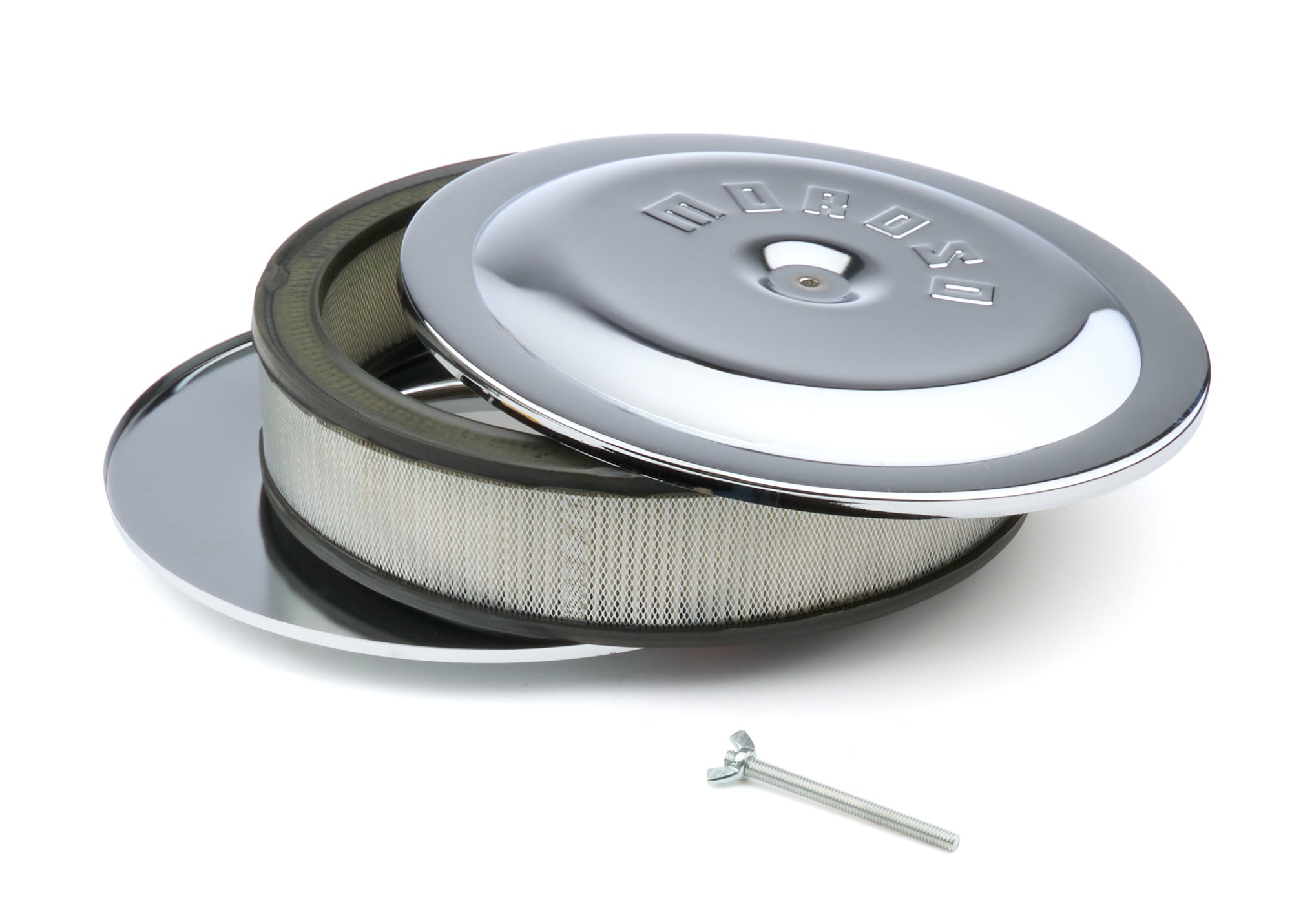 MOROSO 65945 14 Inch Chrome Air Cleaner Assembly with 3 Inch Filter and Steel Flat Base