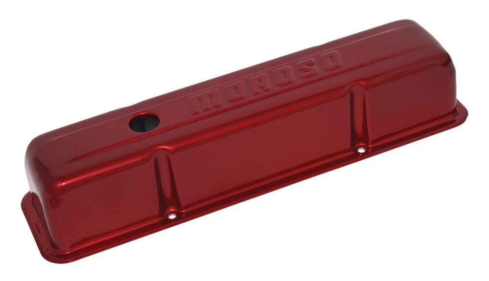 MOROSO 68006 Aluminum Valve Covers for Small Block Chevy, Tall Style, Red Powder Coat, Pair
