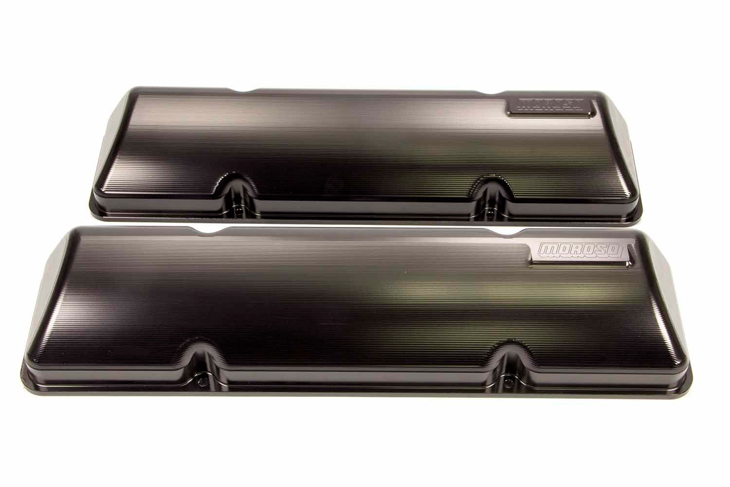 MOROSO 68050 SBC Billet Valve Covers for Small Block Chevy, Aluminum, Black Anodized, Stock Height Pair