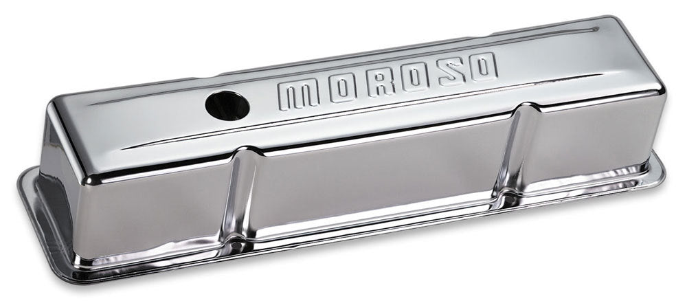 MOROSO 68103 Chrome Tall Ribbed Valve Cover with Baffle for Small Block Chevy