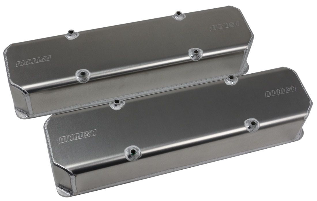 MOROSO SBC Fabricated Aluminum Valve Cover Set for Small Block Chevy with Moroso Logo, Tall Design, Natural Finish, Fits 10/13 Degree Cylinder Heads
