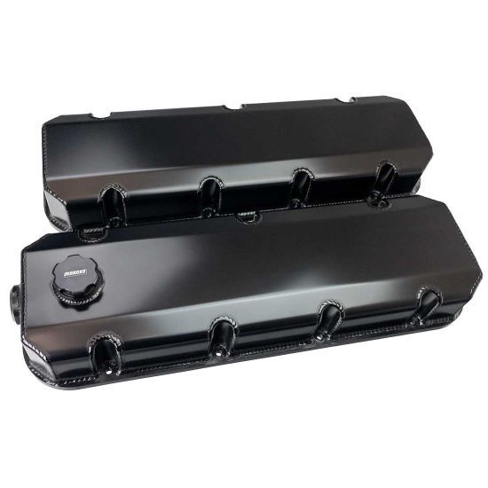 MOROSO 68367 Big Block Chevy Aluminum Valve Cover with Baffled Design and 12 AN Female Breather Port, Black Anodized, Pair