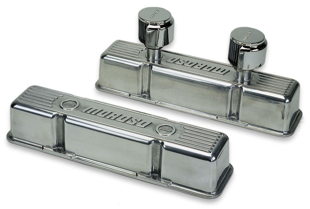 MOROSO 68370 Aluminum Tall Ribbed Valve Cover for Small Block Chevy with Breather Tubes and Hardware