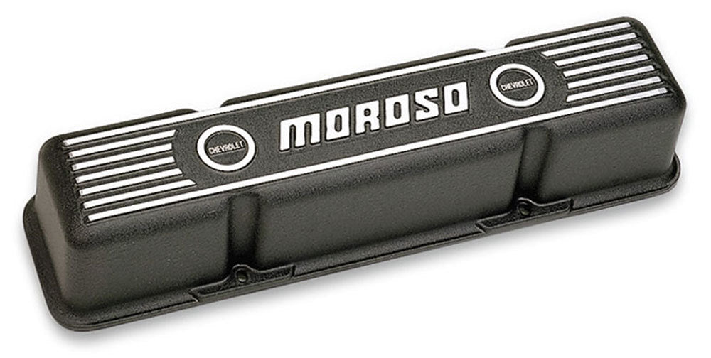 MOROSO 68411 Cast Aluminum Tall Ribbed Valve Cover for Small Block Chevy with Hardware and Moroso Logo
