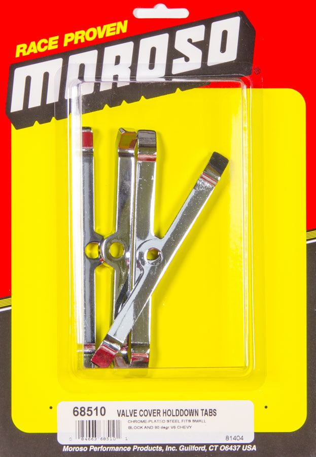 MOROSO Valve Cover Hold Down Tabs 68510 Chrome Steel for Small Block Chevy and V6 Engines