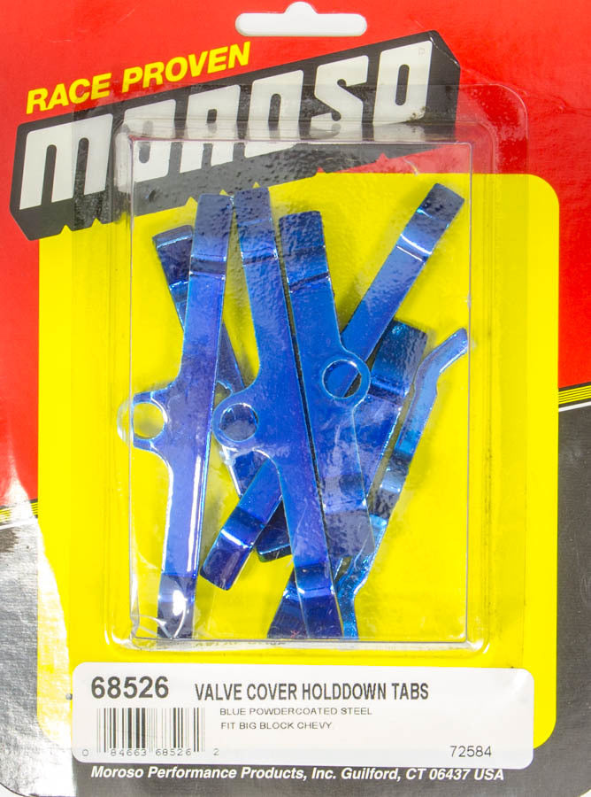 MOROSO Valve Cover Hold Down Tabs for Big Block Chevy, Steel with Blue Powder Coat, Part Number 68526