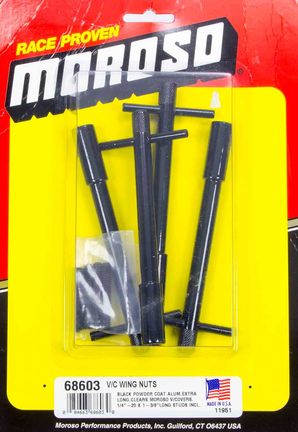 MOROSO Valve Cover Fastener Set with Wing Nuts Part 68603, 1/4-20 Thread, 1.375 Inch Length, Aluminum, Black Powder Coat, Pack of 4
