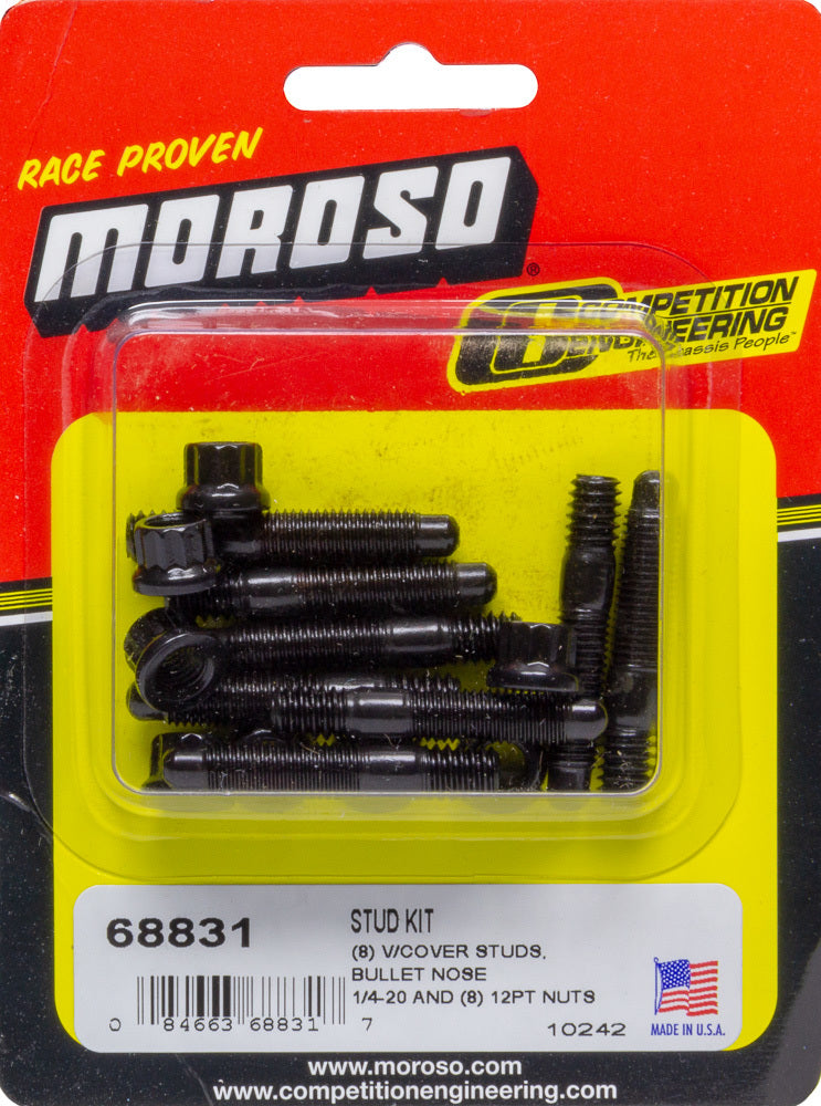 MOROSO Valve Cover Fastener Stud Kit 1/4-20 Inch Thread Steel Black Oxide Set of 8
