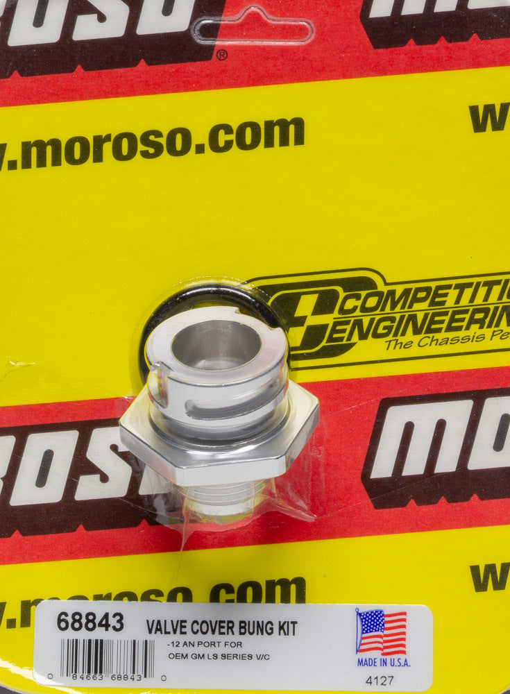 MOROSO 68843 Aluminum Straight Double Tab Valve Cover Fitting for GM LS-Series with 12AN Male Connection