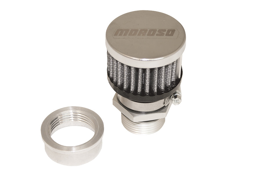 MOROSO 68852 Valve Cover Breather Kit U-Weld Aluminum with 1 Inch Threaded Bung and Clamp-On Filter