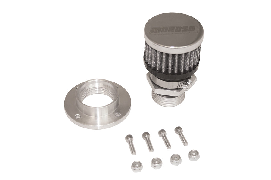 MOROSO 68854 Valve Cover Breather Kit Bolt-In Style Aluminum with 1 Inch Threaded Bung and Clamp-On Filter