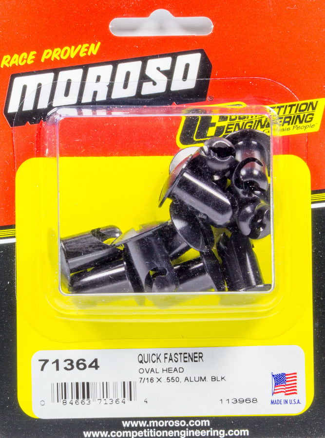 MOROSO 71364 Oval Head Quick Fastener 7/16 Inch Body Length Black Anodized Aluminum Set of 10