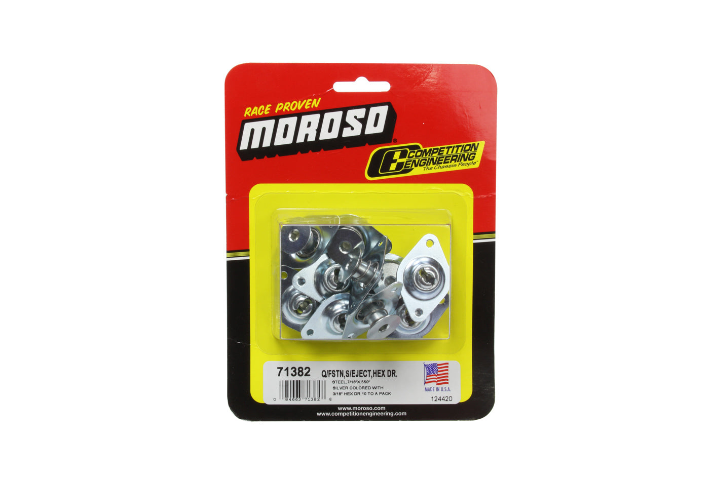 MOROSO 71382 Self-Ejecting Fasteners with Large Flush Head and Hex Drive, 7/16 Inch Diameter, 0.55 Inch Body Length, Zinc Plated Steel, Set of 10