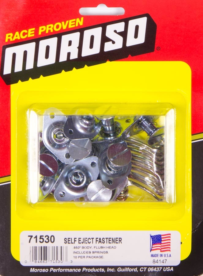 MOROSO 71530 Self Eject Quik Fastener, 0.650 Inch Body, Zinc Plated Steel, Flush Head, Slotted, Set of 10