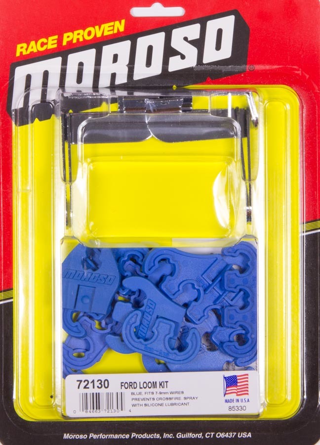 MOROSO SBF Spark Plug Wire Loom Kit with Bracket for Small Block Ford, 7-9 mm Diameter, Blue Plastic Clip Style