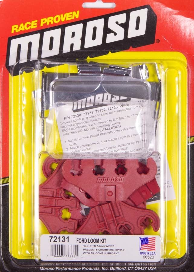 MOROSO SBF Spark Plug Wire Loom Kit for Small Block Ford, Red, 7-9 mm, Includes Bracket