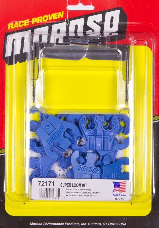 MOROSO 72171 Super Loom Kit for Spark Plug Wires with Valve Cover Mount, 7-9 mm, Blue Plastic Clip Style, Includes Bracket