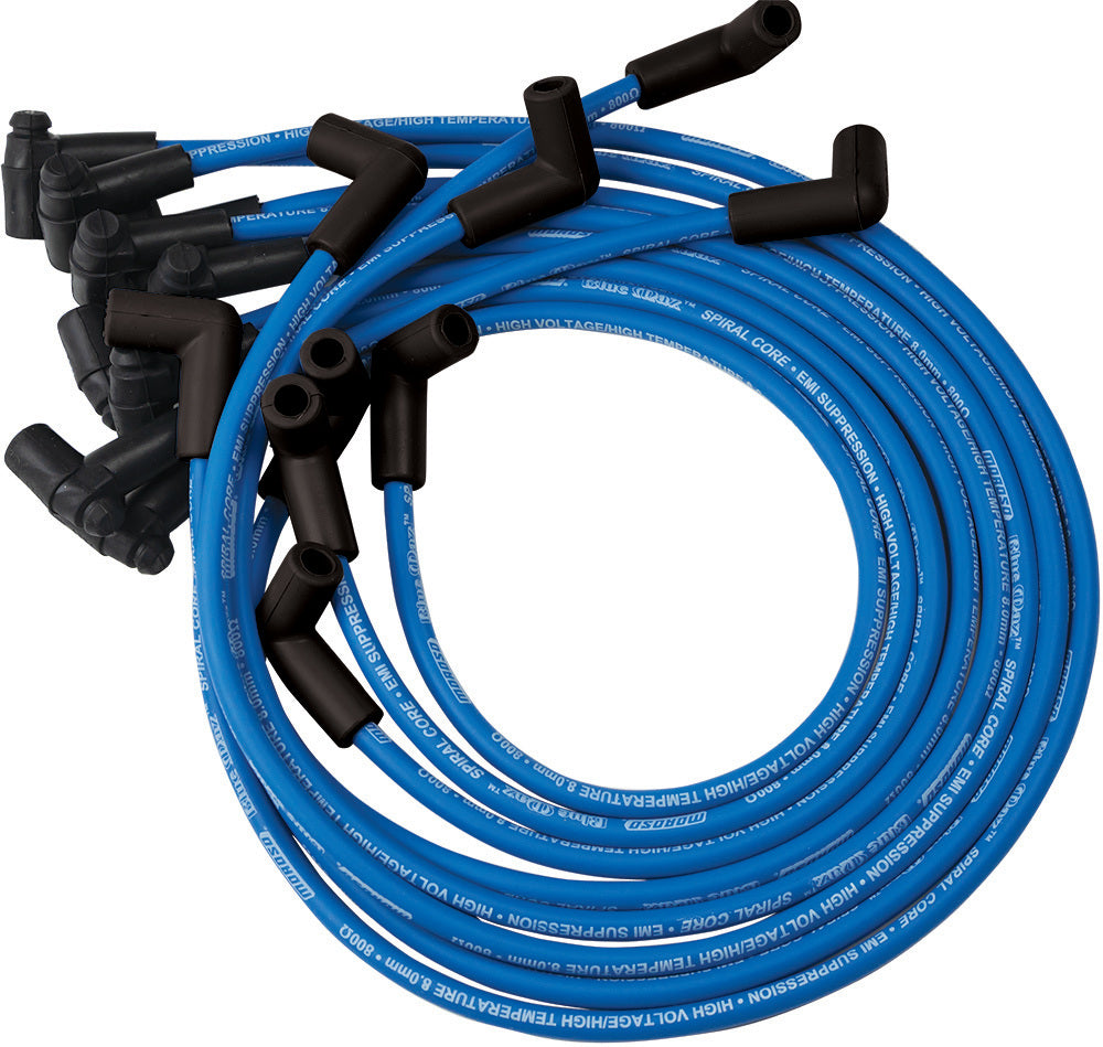 MOROSO 72521 Blue Max Ignition Wire Set with 8mm Spiral Core and 90 Degree Plug Boots for Small Block Chevy