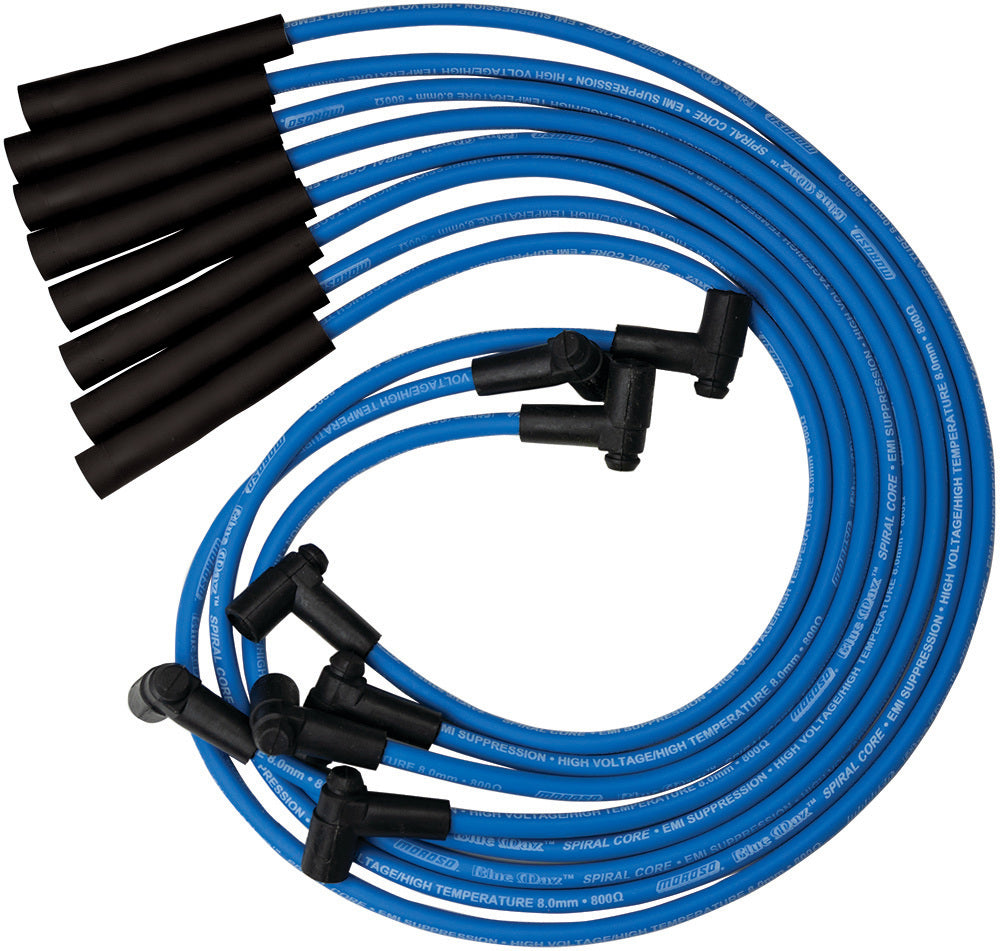 MOROSO 72565 Blue Max Ignition Wire Set for Oldsmobile V8, 8mm Spiral Core, Blue with Straight Plug Boots