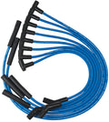 MOROSO 72570 Blue Max Ignition Wire Set with Spiral Core, 8 mm Diameter, Blue, 135 Degree and Straight Plug Boots, HEI Style Terminals for Pontiac V8 Engines