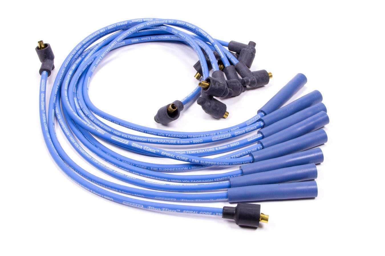 MOROSO 72605 Blue Max Ignition Wire Set for Ford V8, 8 mm Spiral Core, Blue, Straight Plug Boots