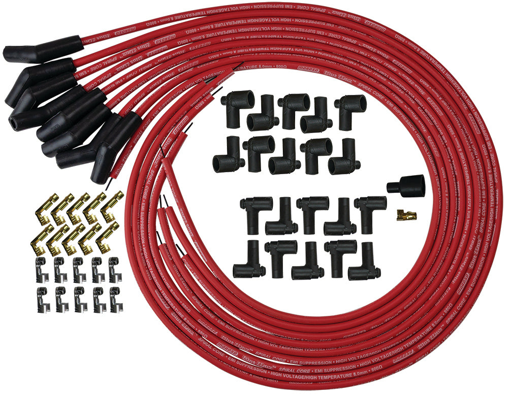 MOROSO 73214 Blue Max Ignition Wire Set with Red Boots and Spiral Core, 8mm Diameter, Cut-To-Fit for V8 Engines