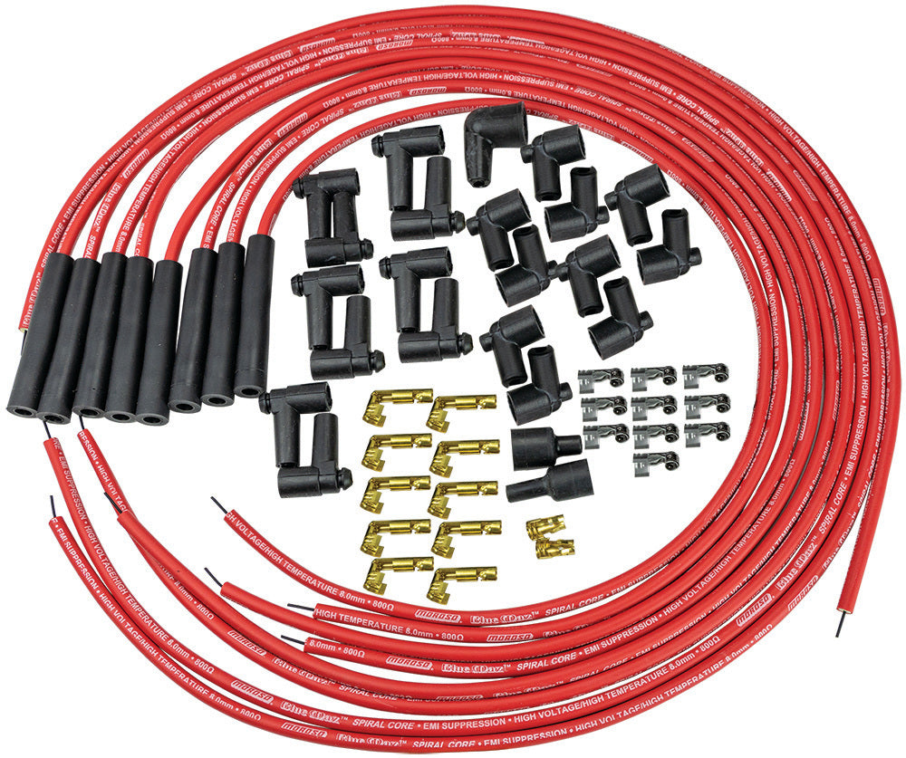 MOROSO 73218 Blue Max Ignition Wire Set with Red Spiral Core and 8mm Diameter for V8 Engines