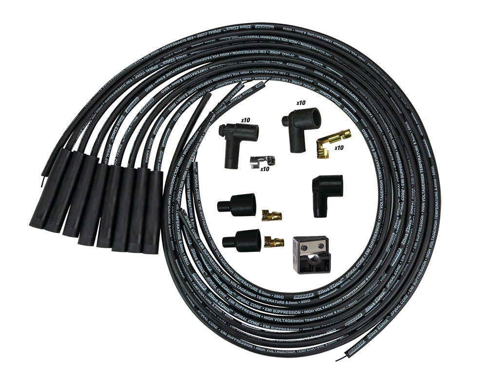 MOROSO 73232 Blue Max Ignition Wire Set, 8mm Spiral Core, Black, Straight Plug Boots for V8 Engines
