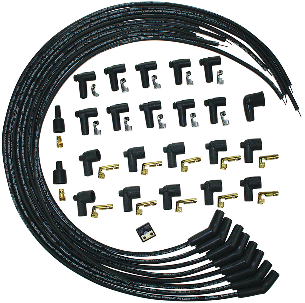 MOROSO 73233 Blue Max Ignition Wire Set with Spiral Core, 8 mm, Black, 135 Degree Plug Boots, HEI / Socket Style, Cut-To-Fit for V8 Engines