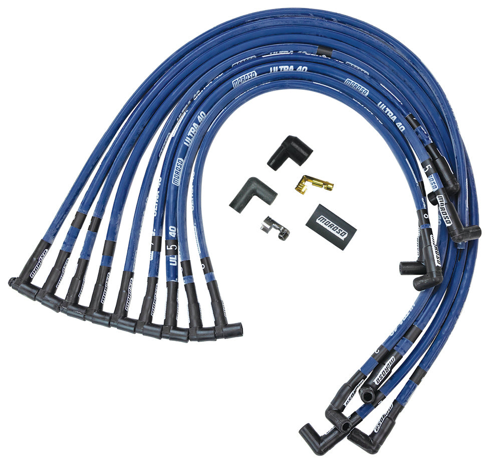 MOROSO 73607 Ultra 40 Spark Plug Wire Set with Spiral Core and Blue Sleeves for Small Block Chevy
